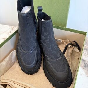 Gucci Black Chelsea Canvas and rubber GG Monogram Boots Size 39,5
